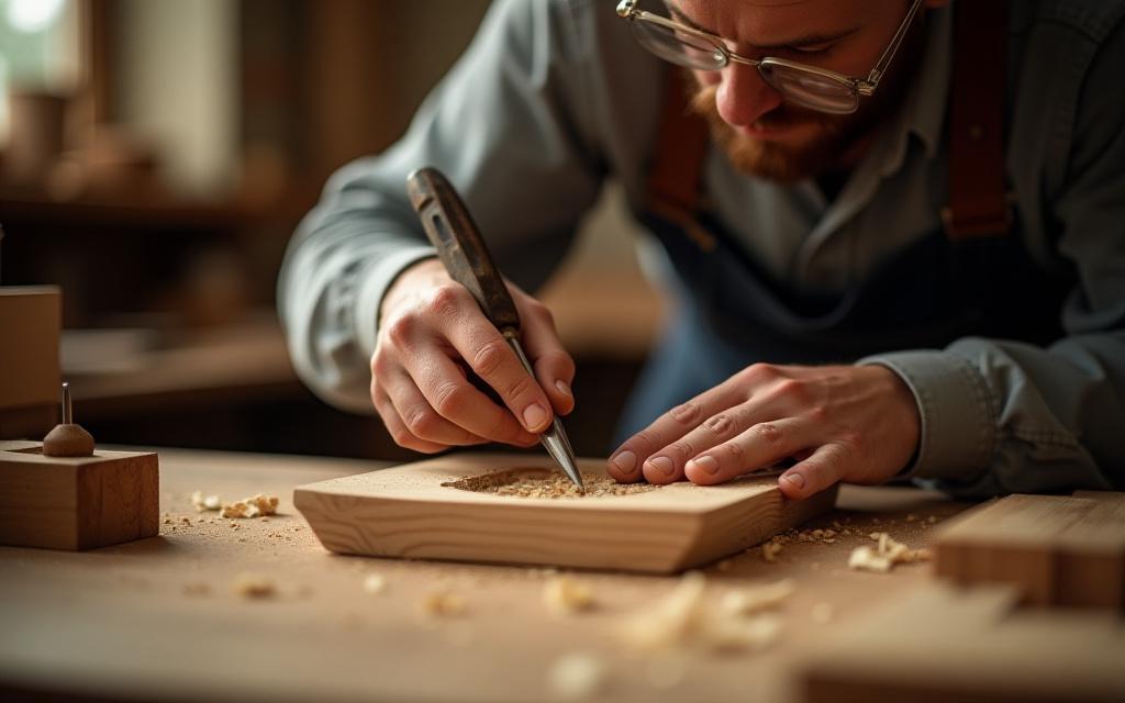 Artigiano qualificato che lavora legno pregiato per un mobile su misura con precisione e cura artigianale