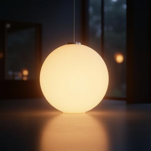 Lampadario sferico moderno che emana una luce calda e diffusa
